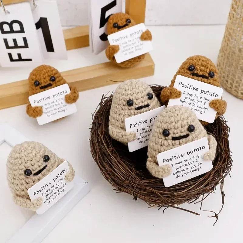Mini Positive Energy Handmade Plush Wool Knitting Potatoes Doll Hug Pocket with Card Creative Festivals Gift Home DIY Decoration - ToylandEU