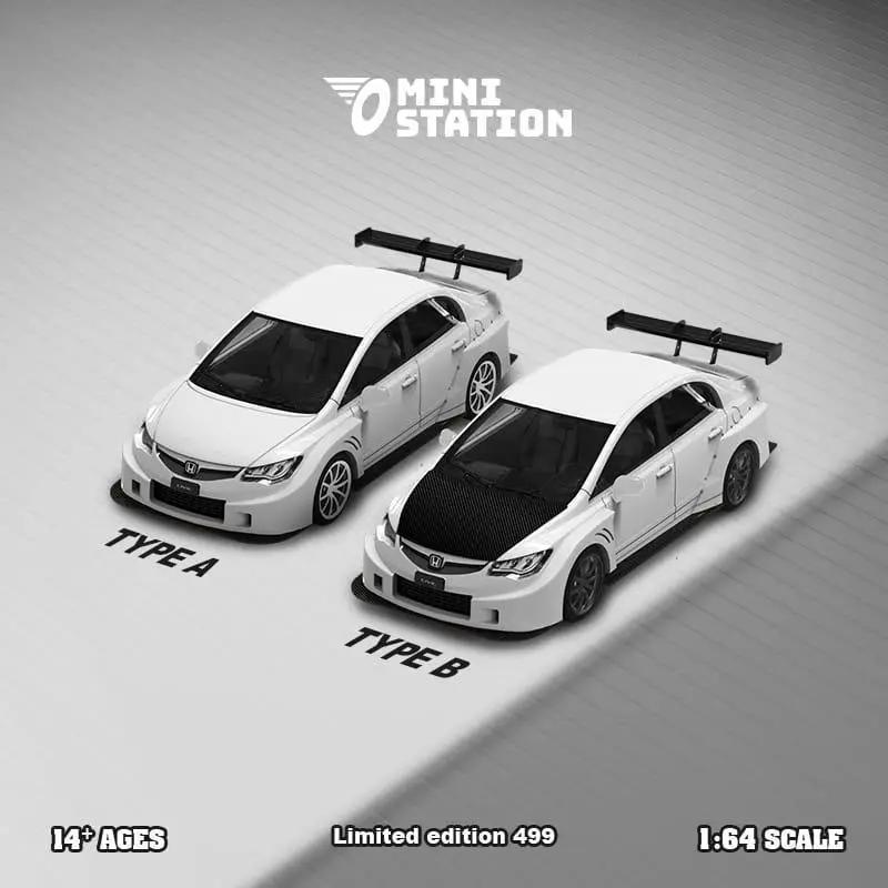 Mini Station Honda Civic FD2 White Widebody 1:64 - ToylandEU