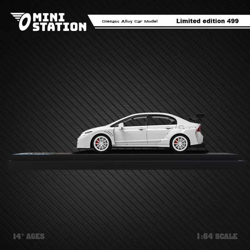 Mini Station Honda Civic FD2 White Widebody 1:64 - Lot57Supplies Diecast Shop