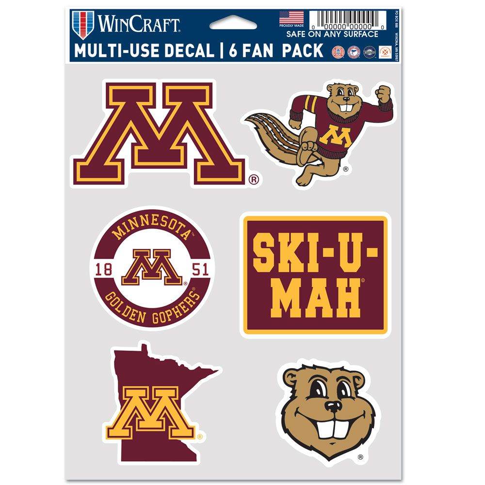 Minnesota Golden Gophers Decal Pack 6 Multi Use Fan Decals - ToylandEU