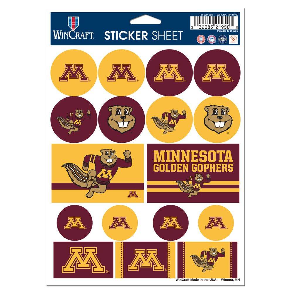 Minnesota Golden Gophers Vinyl Decal Sheet 5x7 Sticker Pack - ToylandEU