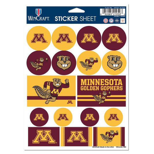 Minnesota Golden Gophers Vinyl Decal Sheet 5x7 Sticker Pack - ToylandEU