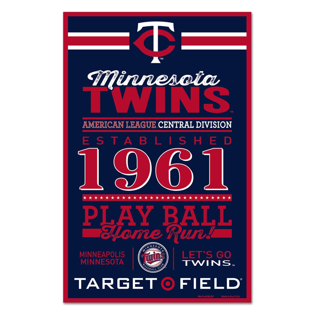 Minnesota Twins Wood Sign 11x17 Established Design Decor - ToylandEU