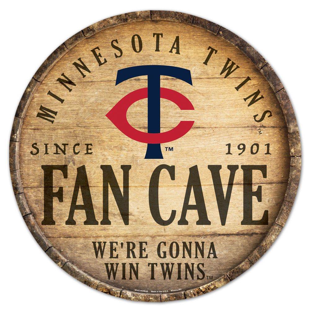 Minnesota Twins Wood Sign 14 Inch Round Barrel Top Decor - ToylandEU