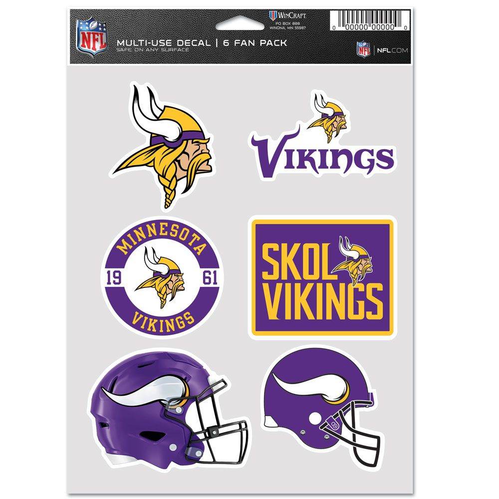 Minnesota Vikings Official Multi Use Fan Decal 6 Pack Set - ToylandEU