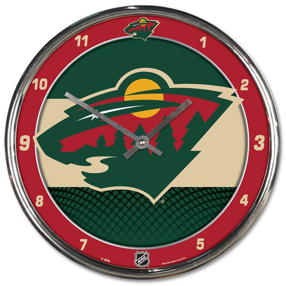 Minnesota Wild Round Chrome Wall Clock 12 Inch Fan Cave - ToylandEU