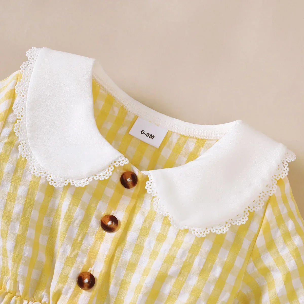 Mioglrie Dress For Toddlers With Lace Border Doll Collar Checkered Yellow - ToylandEU