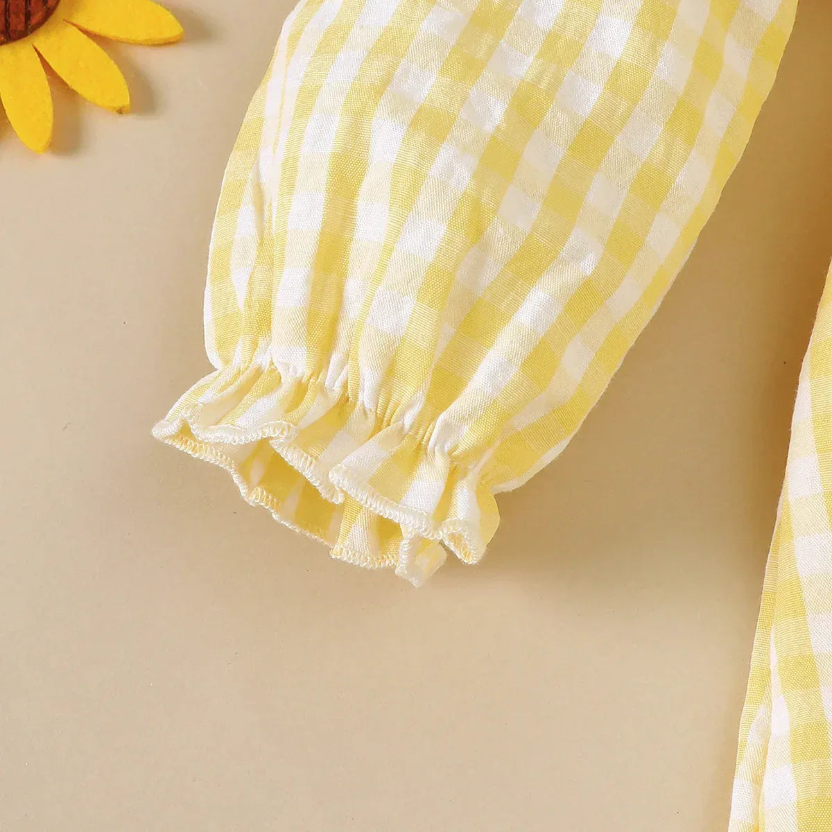 Mioglrie Dress For Toddlers With Lace Border Doll Collar Checkered Yellow - ToylandEU