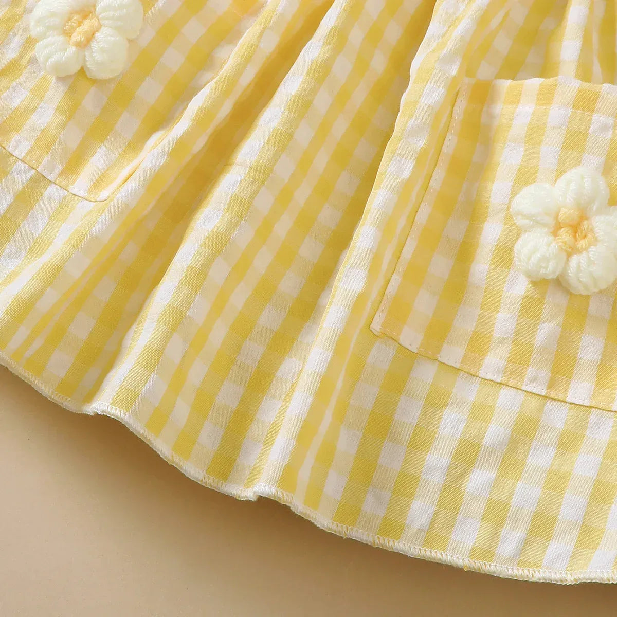 Mioglrie Dress For Toddlers With Lace Border Doll Collar Checkered Yellow - ToylandEU