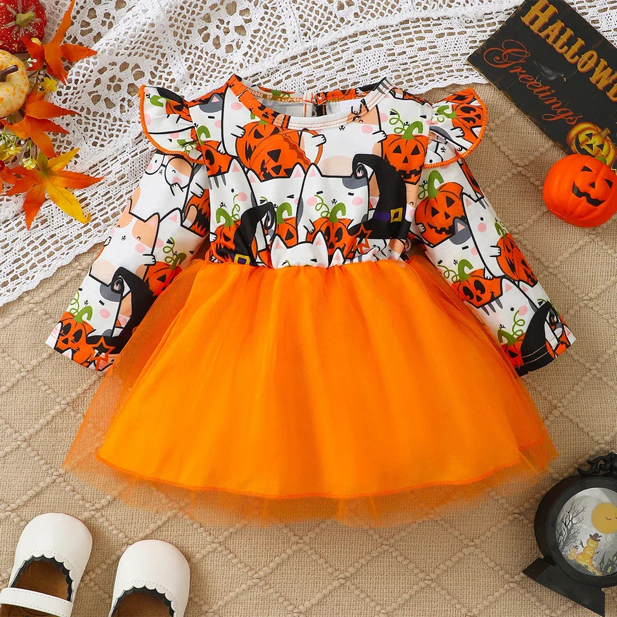 Mioglrie Dress With Tulle And Cartoon Halloween For 1 To 2 Year Old Girls - ToylandEU