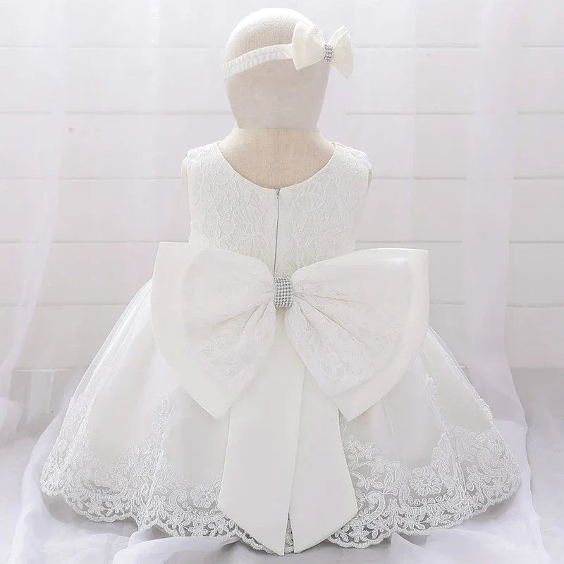 Miqiaikids Baby Baptism Dress Large Lace Bow for Girls - ToylandEU