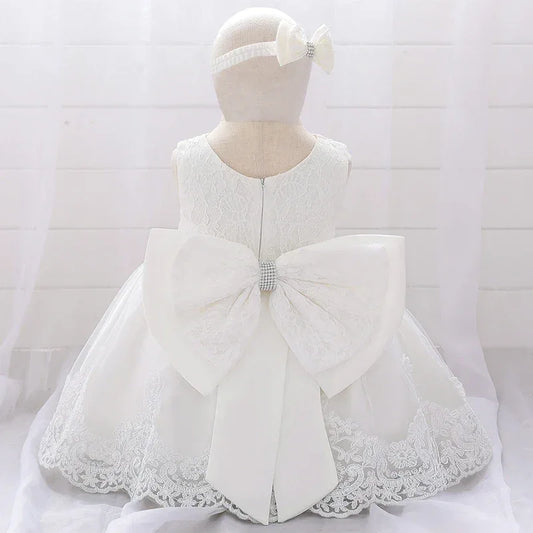 Miqiaikids Baby Baptism Dress Large Lace Bow for Girls - ToylandEU