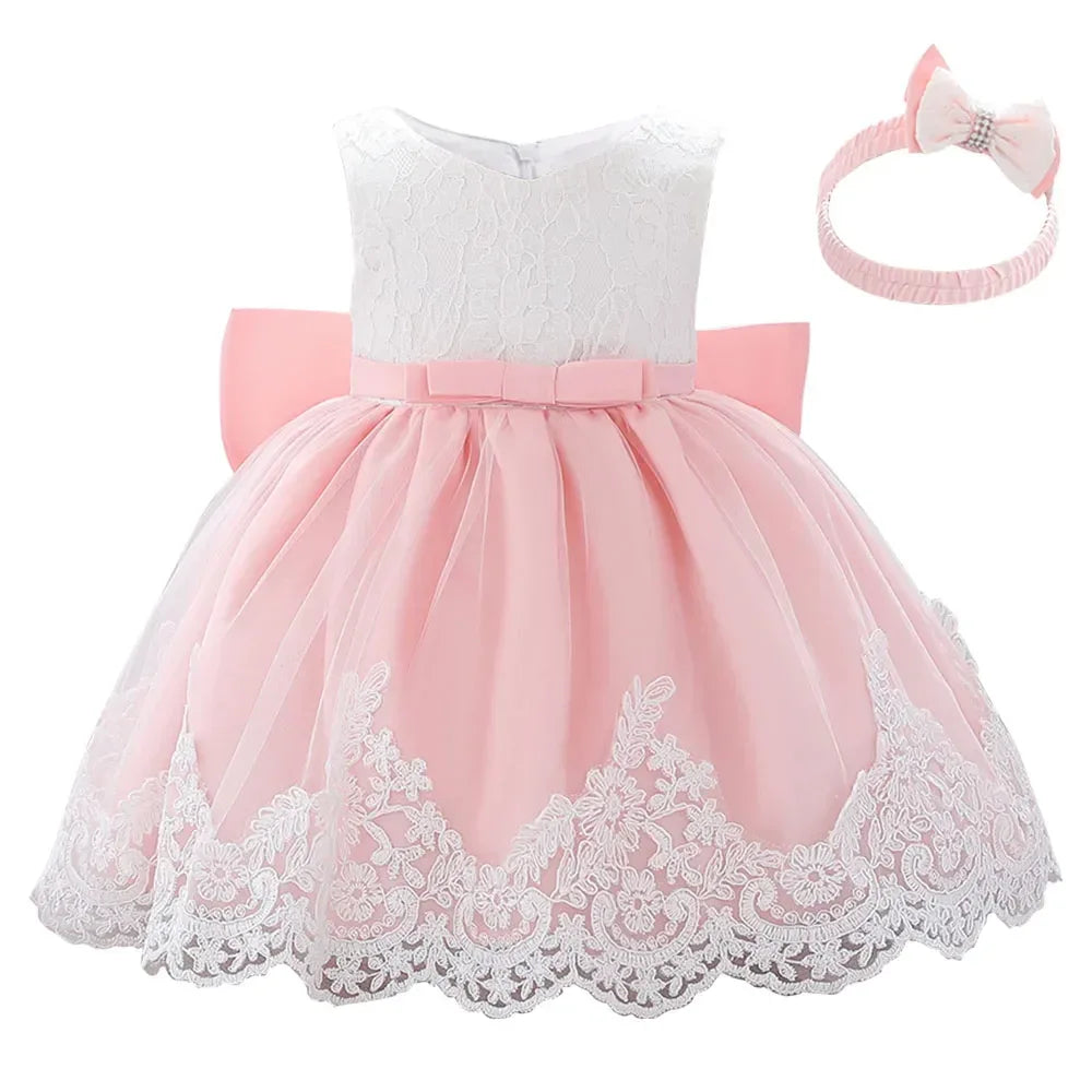 Miqiaikids Baby Baptism Dress Large Lace Bow for Girls - ToylandEU
