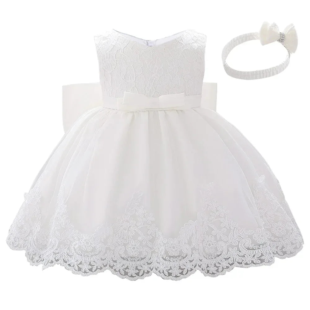 Miqiaikids Baby Baptism Dress Large Lace Bow for Girls - ToylandEU