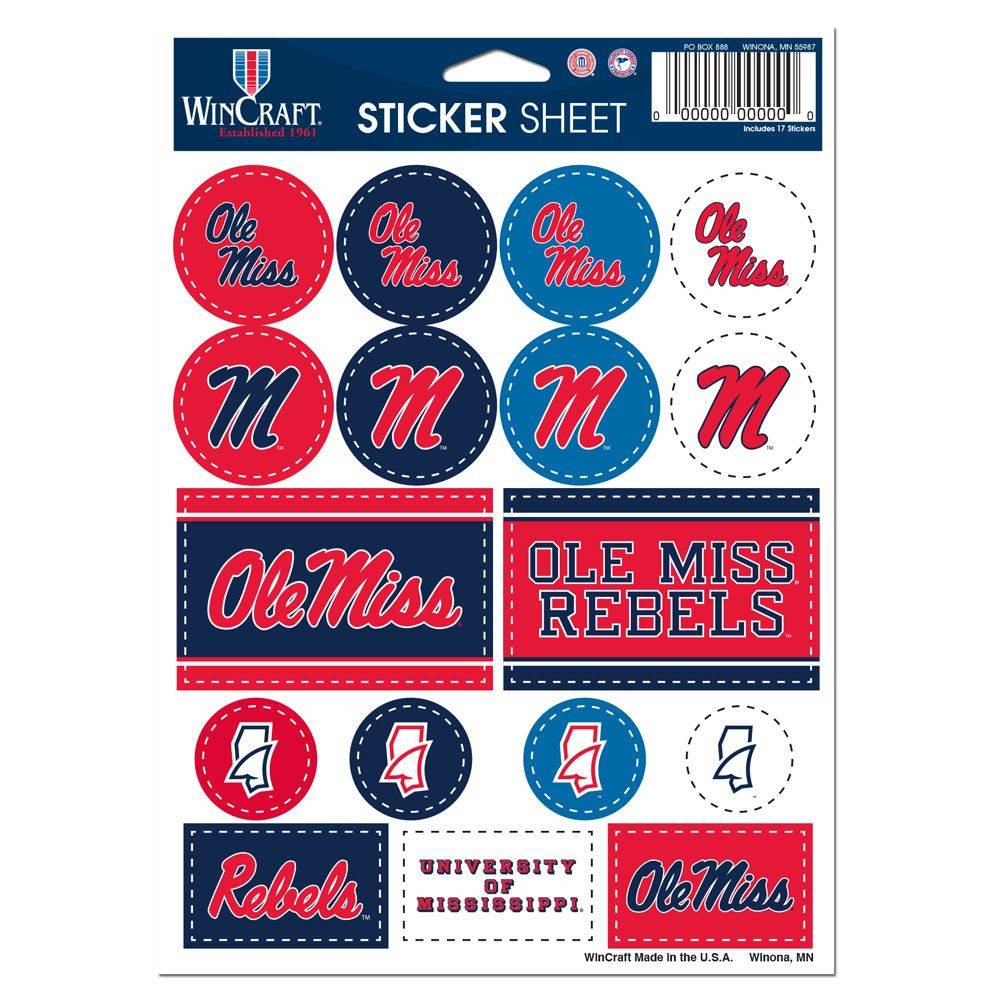 Mississippi Rebels Vinyl Decal Sheet 5x7 Sticker Pack - ToylandEU