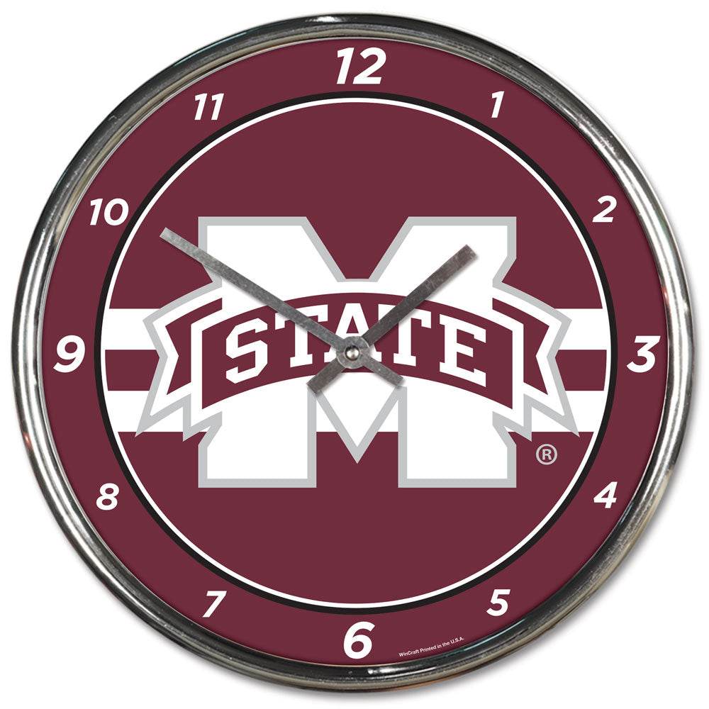 Mississippi State Bulldogs Round Wall Clock Chrome Style - ToylandEU