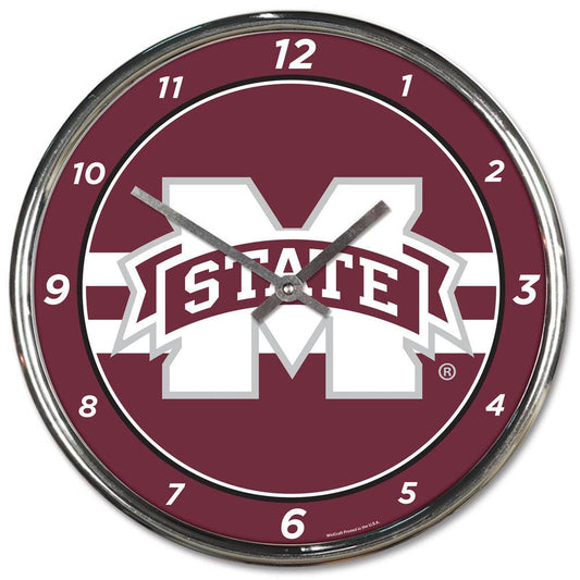 Mississippi State Bulldogs Round Wall Clock Chrome Style - ToylandEU