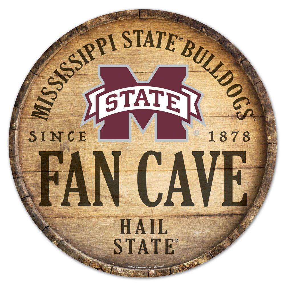 Mississippi State Bulldogs Round Wood Sign 14 Inch Barrel - ToylandEU