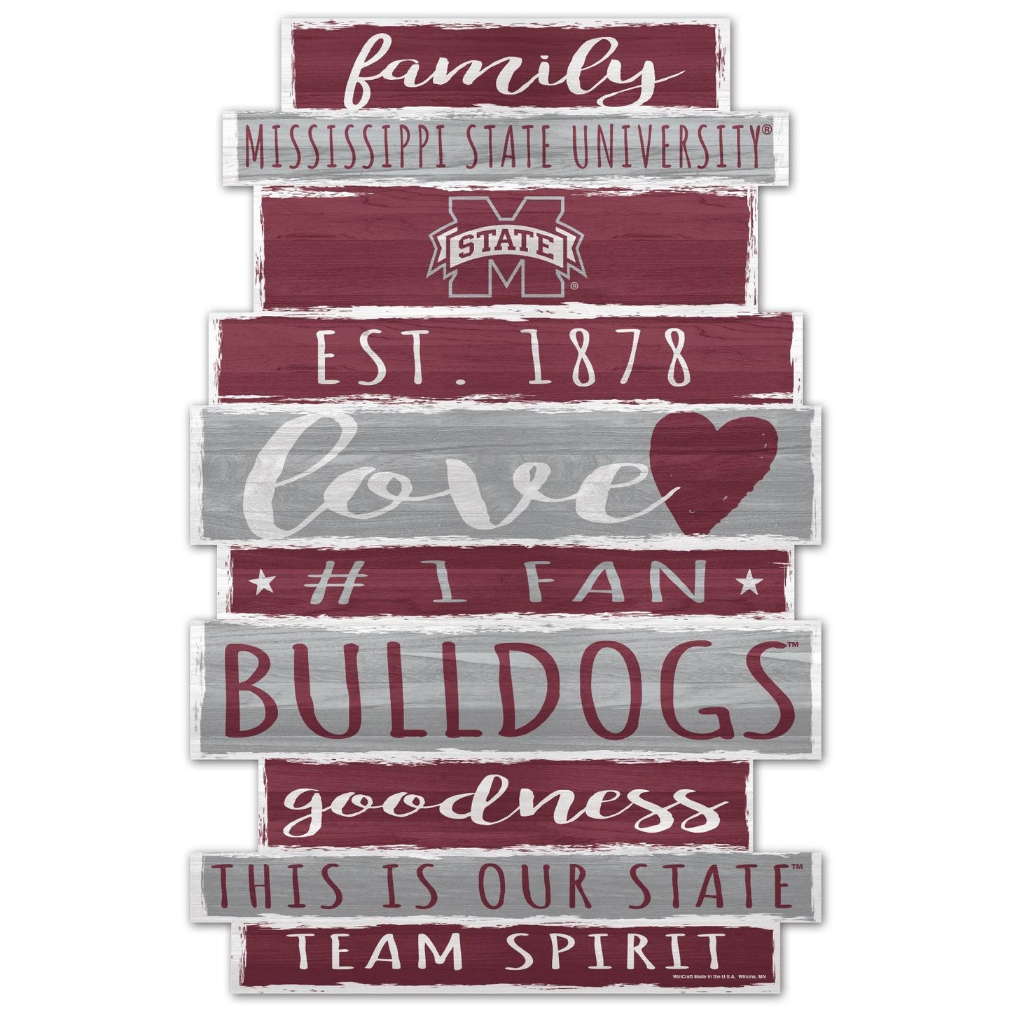 Mississippi State Bulldogs Wood Sign 11x17 Family Word - ToylandEU