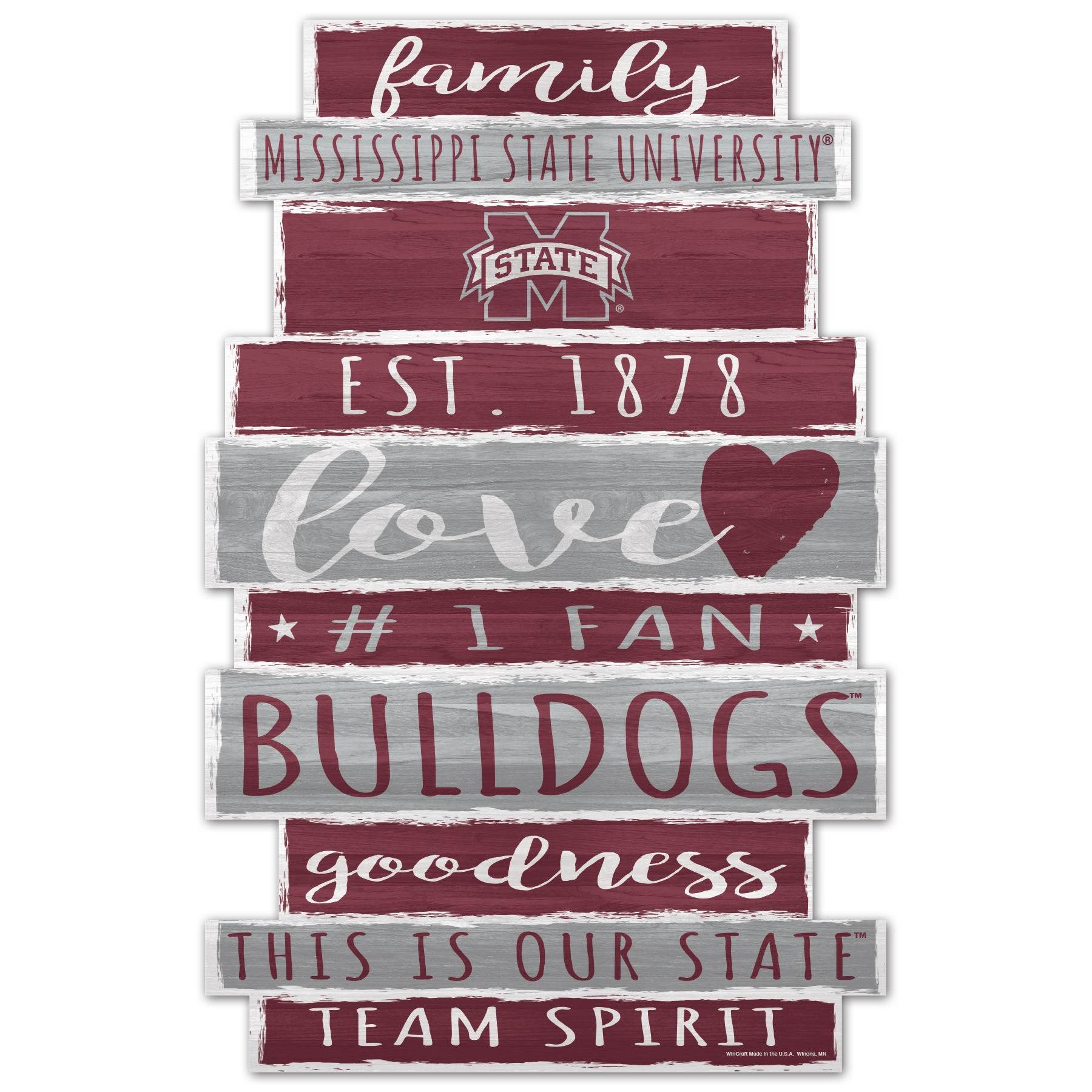 Mississippi State Bulldogs Wood Sign 11x17 Family Word - ToylandEU