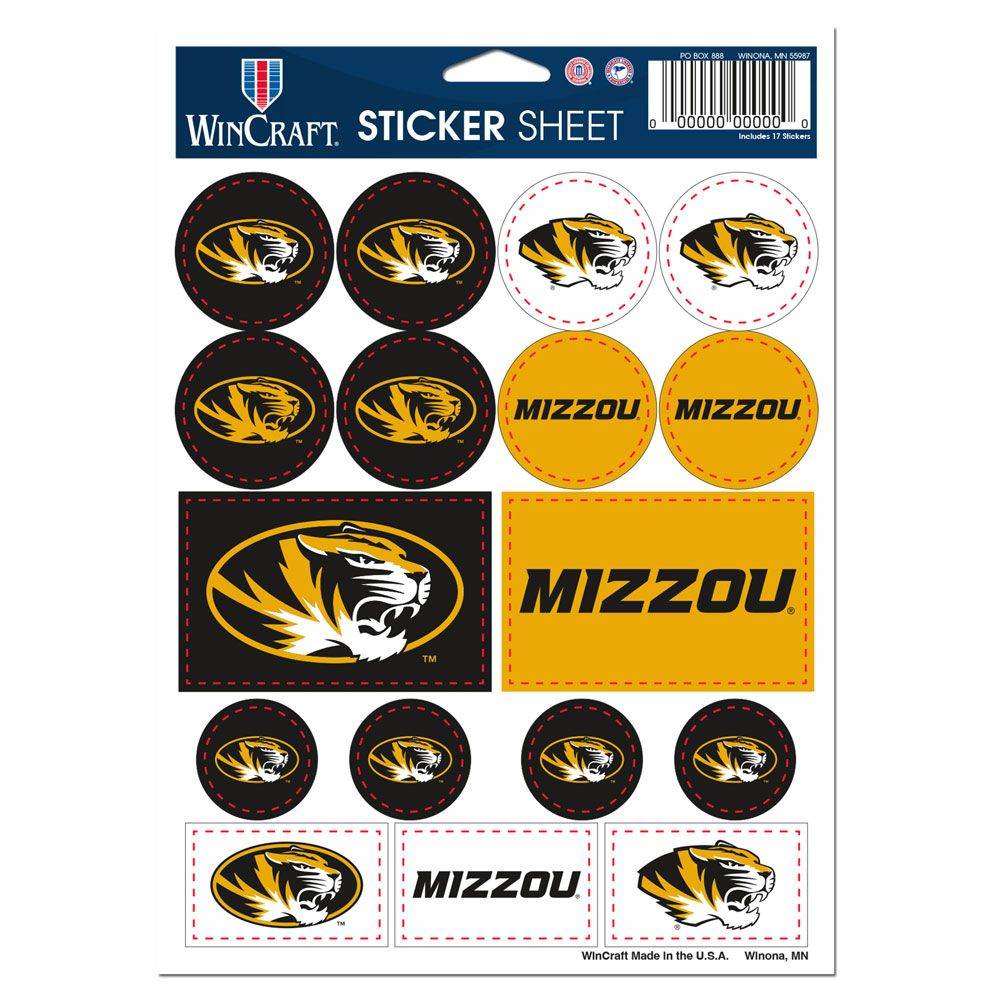 Missouri Tigers Decal Sheet 5x7 Vinyl Sticker Pack Wincraft - ToylandEU