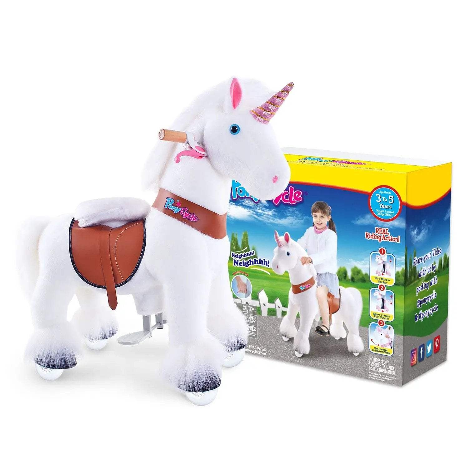 Model U® Unicorn Ride-On Toy Age 3–4 – White - PonyCycle, Inc.