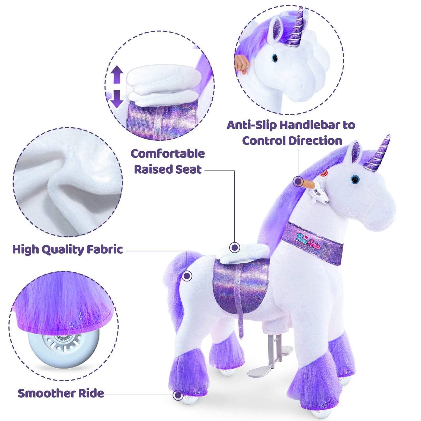 Model U® Unicorn Ride-On Toy Age 4–7 – Purple - PonyCycle, Inc.