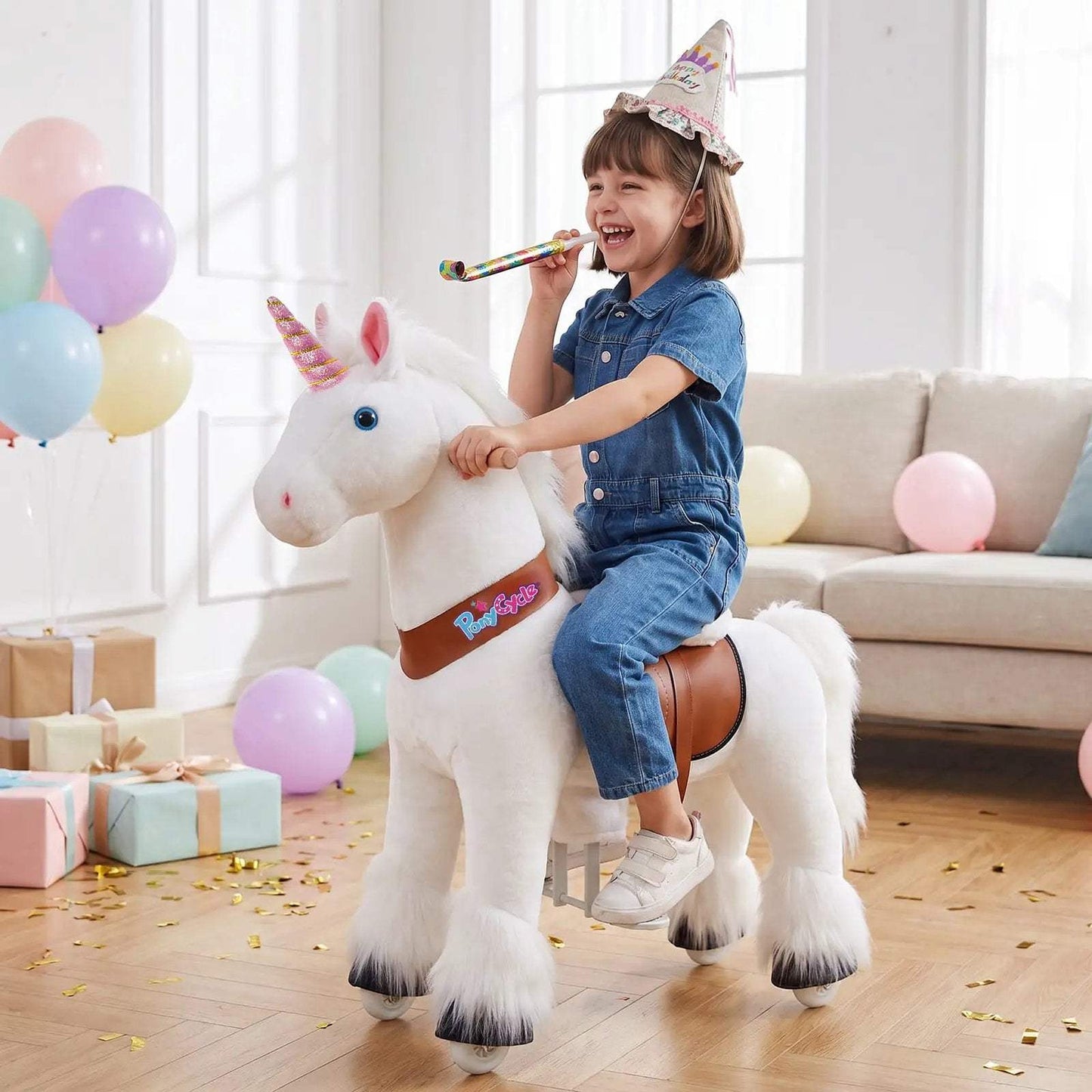 Model U® Unicorn Ride-On Toy Age 4–7 – White - PonyCycle, Inc.