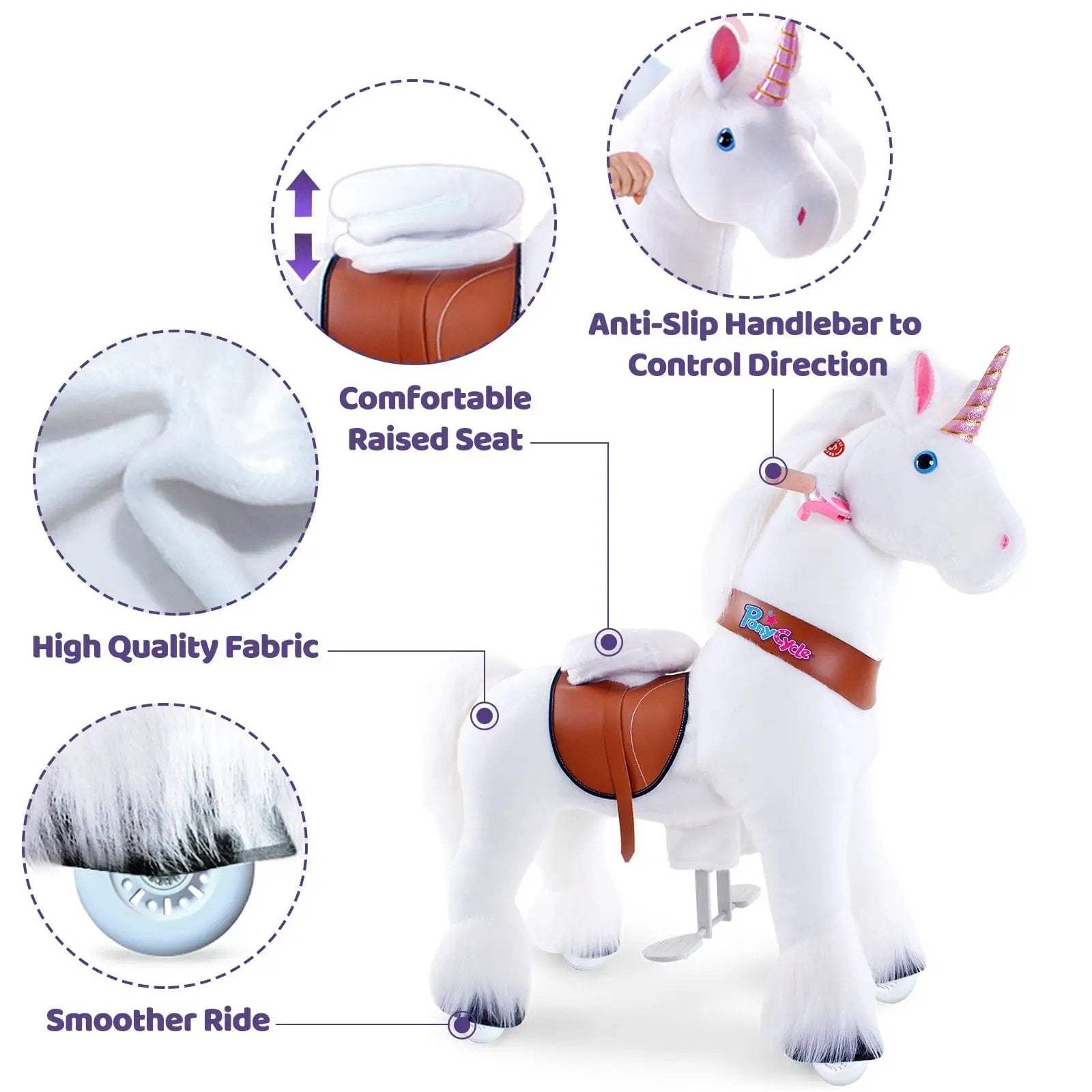 Model U® Unicorn Ride-On Toy Age 4–7 – White - PonyCycle, Inc.