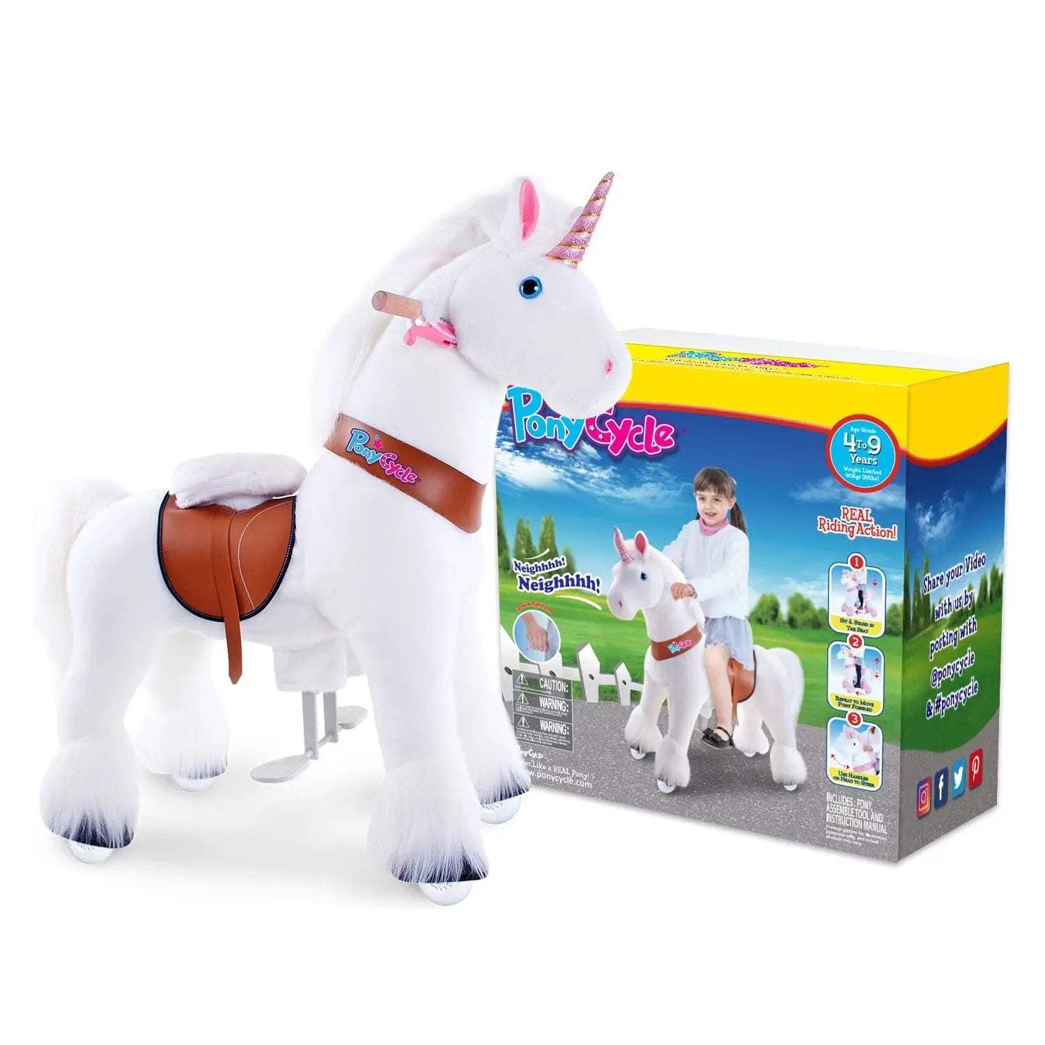 Model U® Unicorn Ride-On Toy Age 4–7 – White - PonyCycle, Inc.