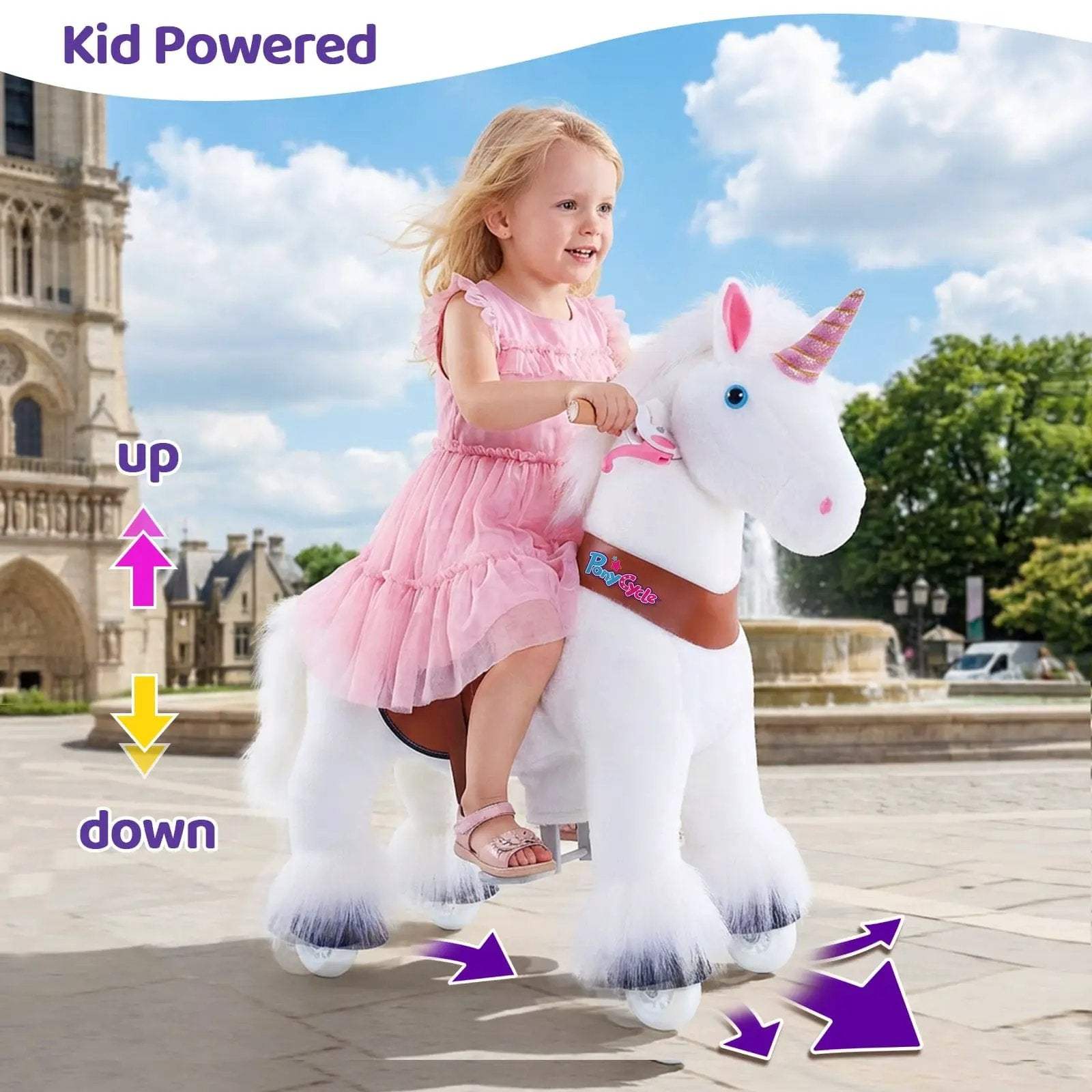 Model U® Unicorn Ride-On Toy Age 4–7 – White - PonyCycle, Inc.