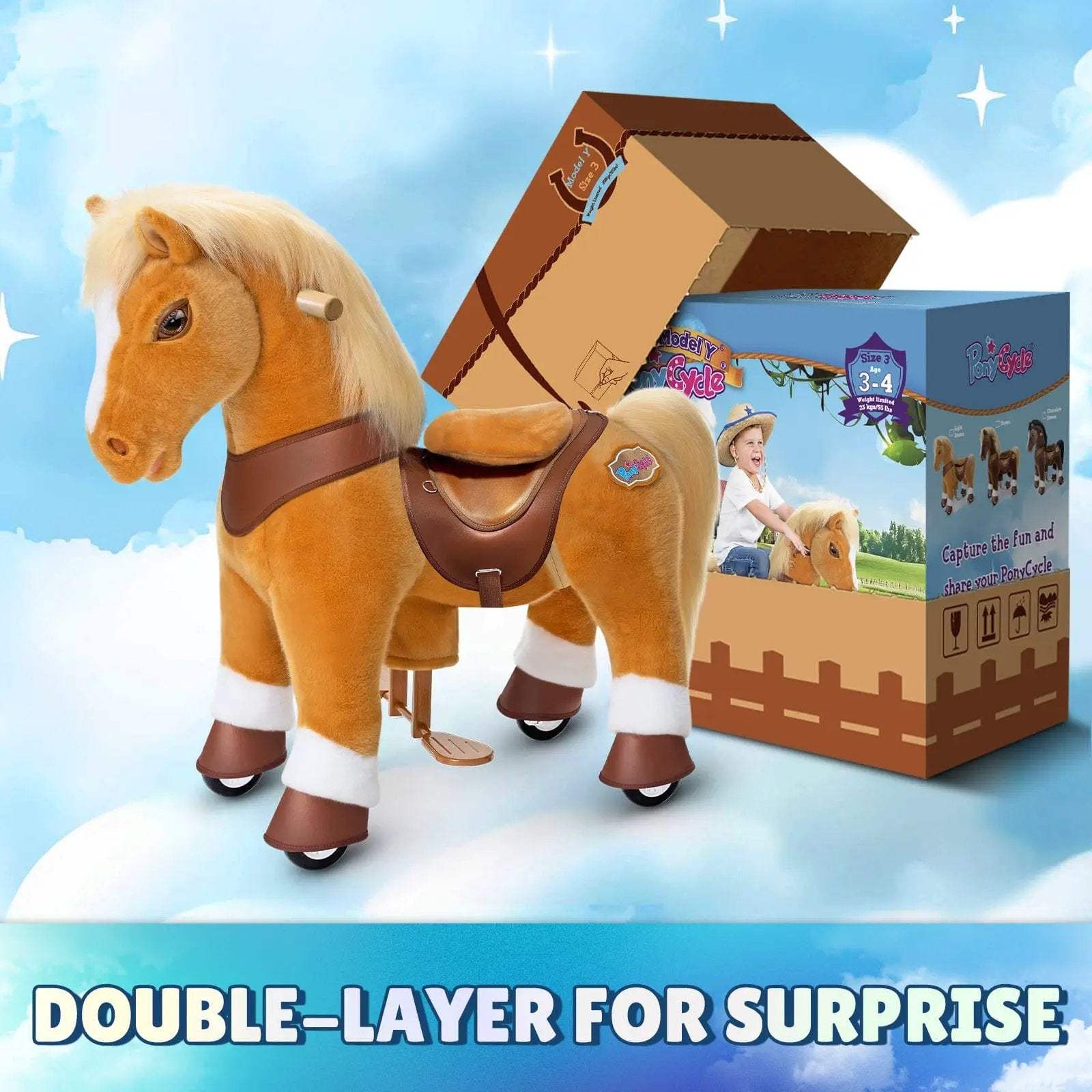 Model Y® Horse Ride-On Toy Age 3–4 – Light Brown - PonyCycle, Inc.