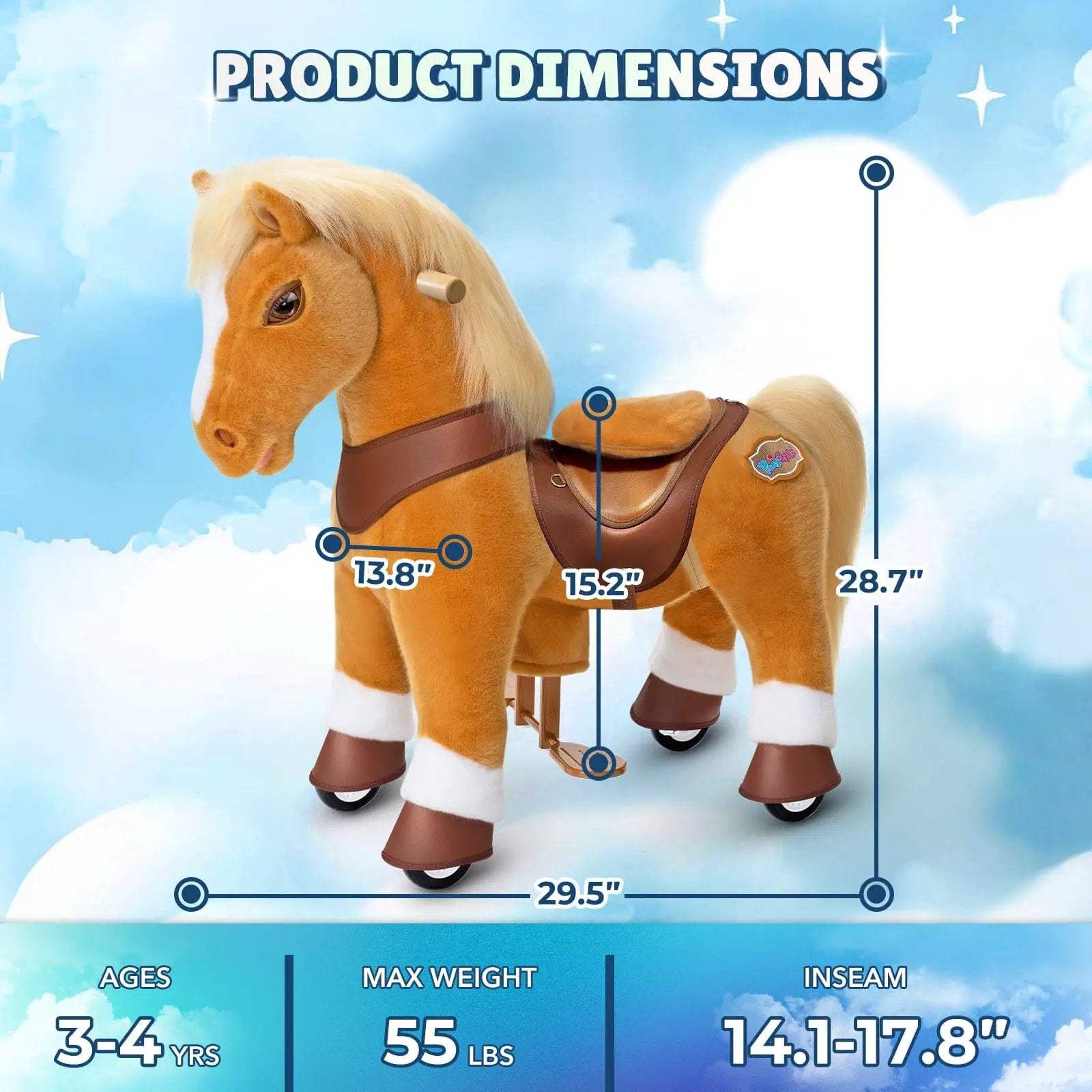 Model Y® Horse Ride-On Toy Age 3–4 – Light Brown - PonyCycle, Inc.