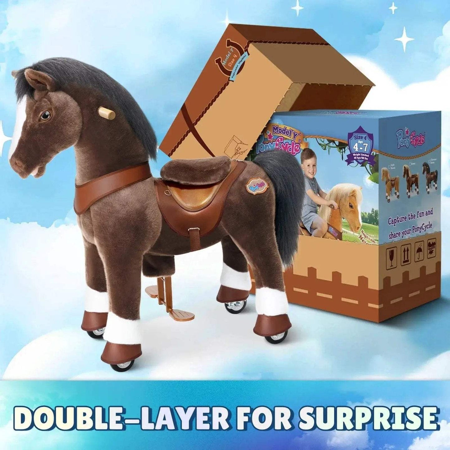 Model Y® Horse Ride-On Toy Age 4–7 – Chocolate Brown - ToylandEU