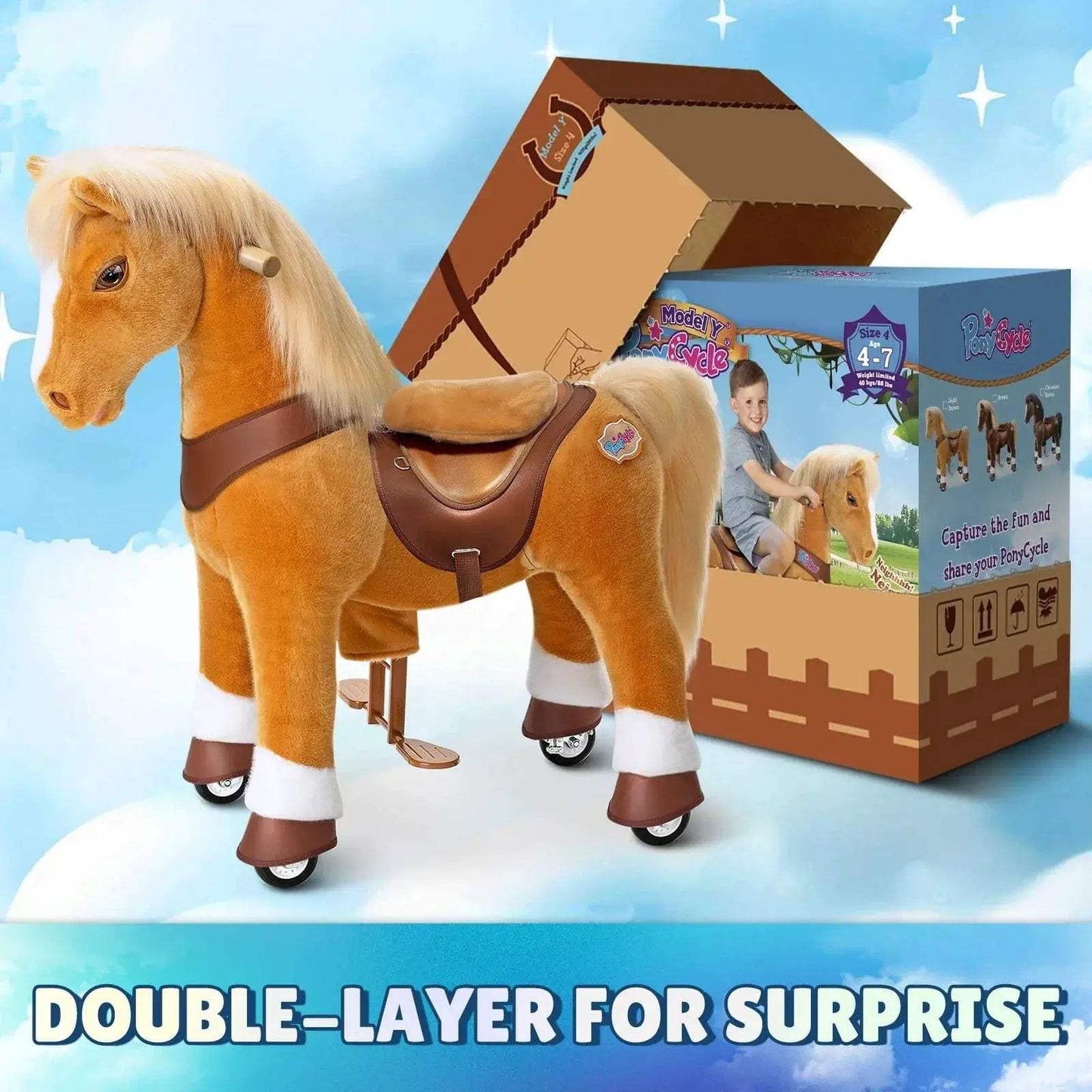 Model Y® Horse Ride-On Toy Age 4–7 – Light Brown - ToylandEU