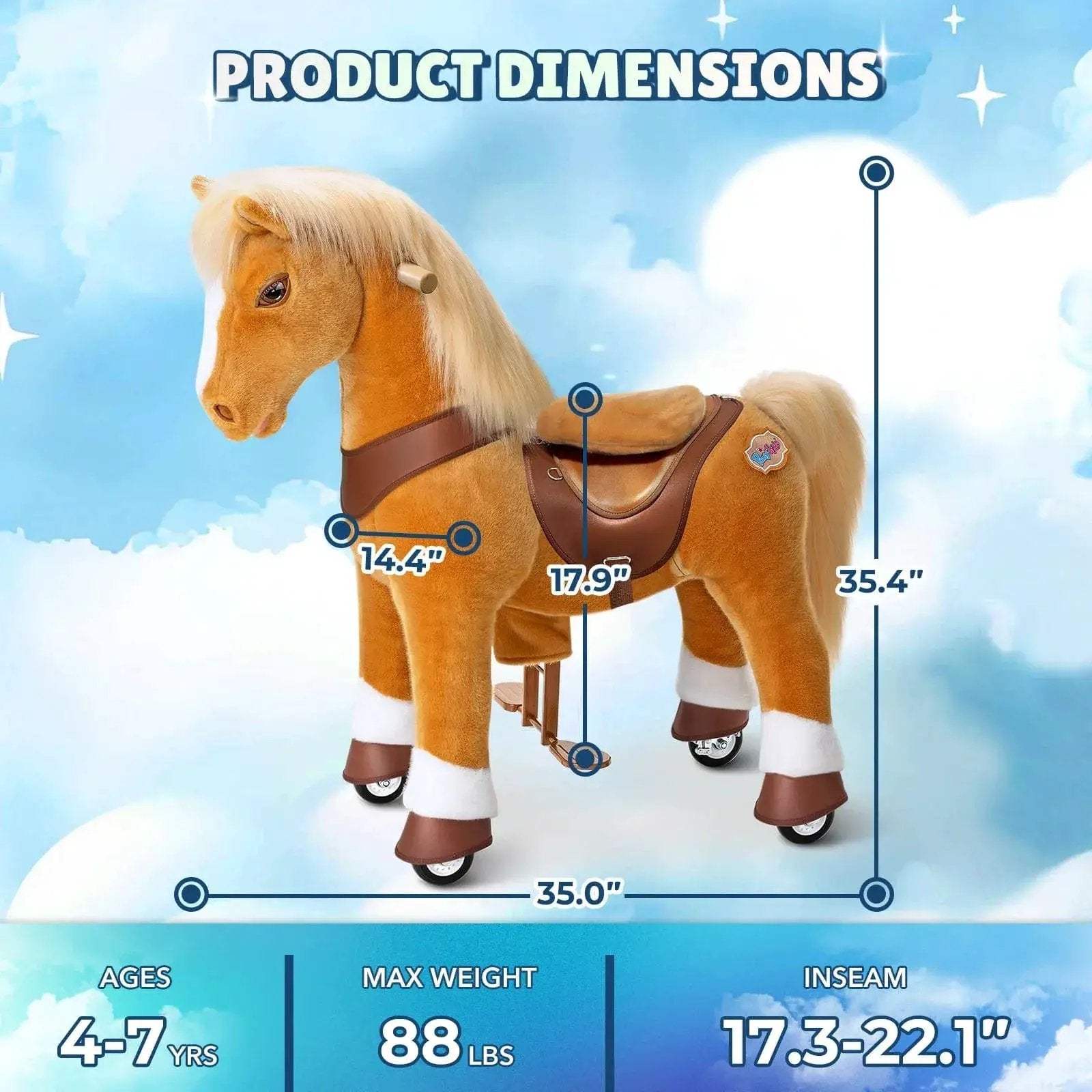 Model Y® Horse Ride-On Toy Age 4–7 – Light Brown - ToylandEU