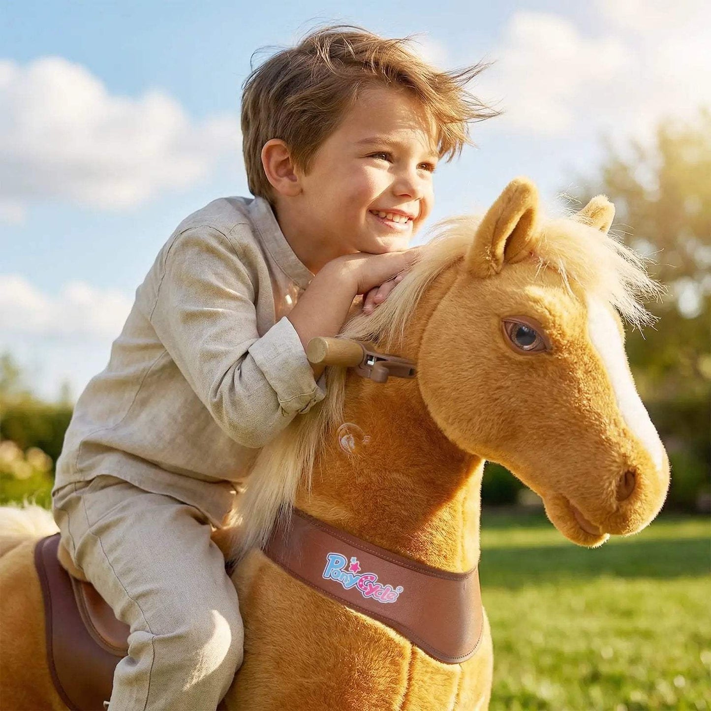 Model Y® Horse Ride-On Toy Age 4–7 – Light Brown - PonyCycle, Inc.