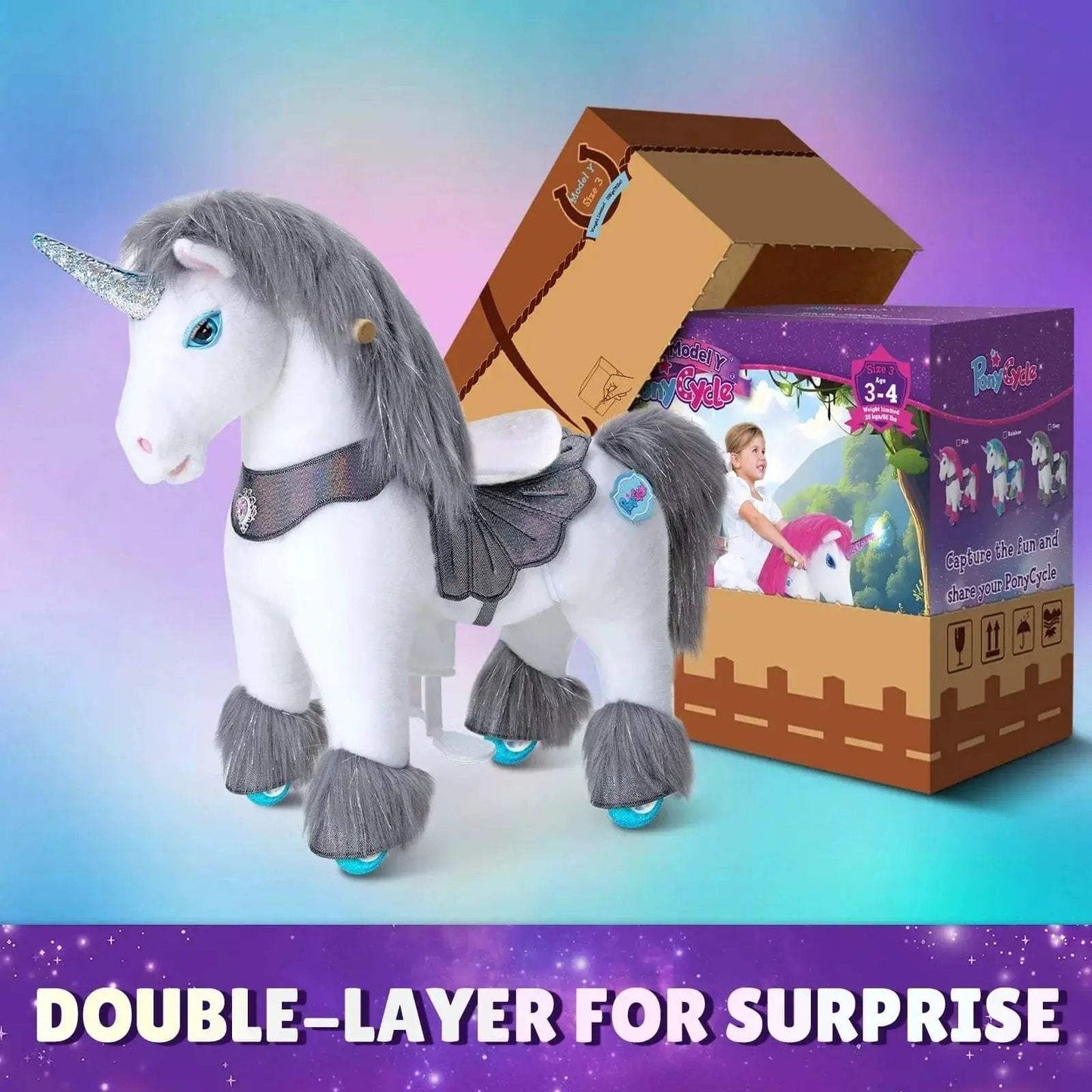Model Y® Unicorn Ride-On Toy Age 3–4 – Grey - ToylandEU