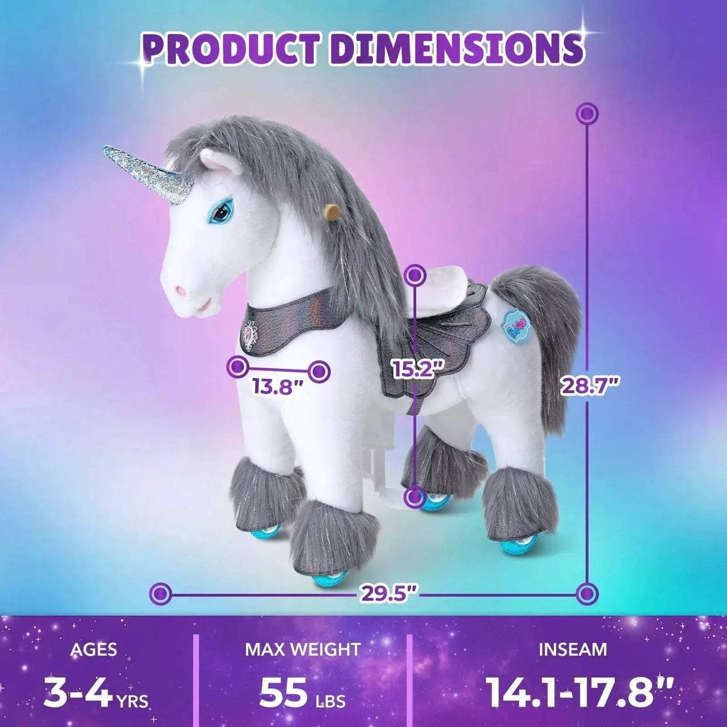 Model Y® Unicorn Ride-On Toy Age 3–4 – Grey - ToylandEU