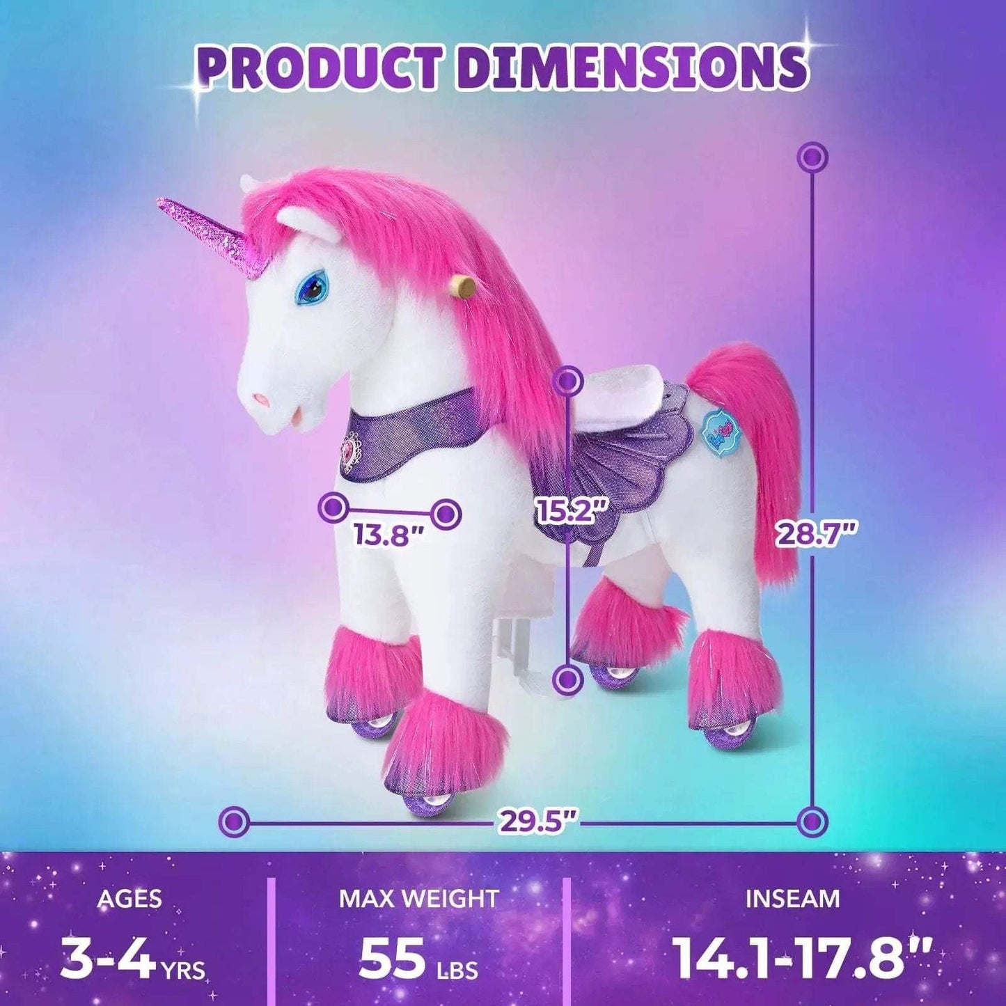 Model Y® Unicorn Ride-On Toy Age 3–4 – Pink/Purple - ToylandEU