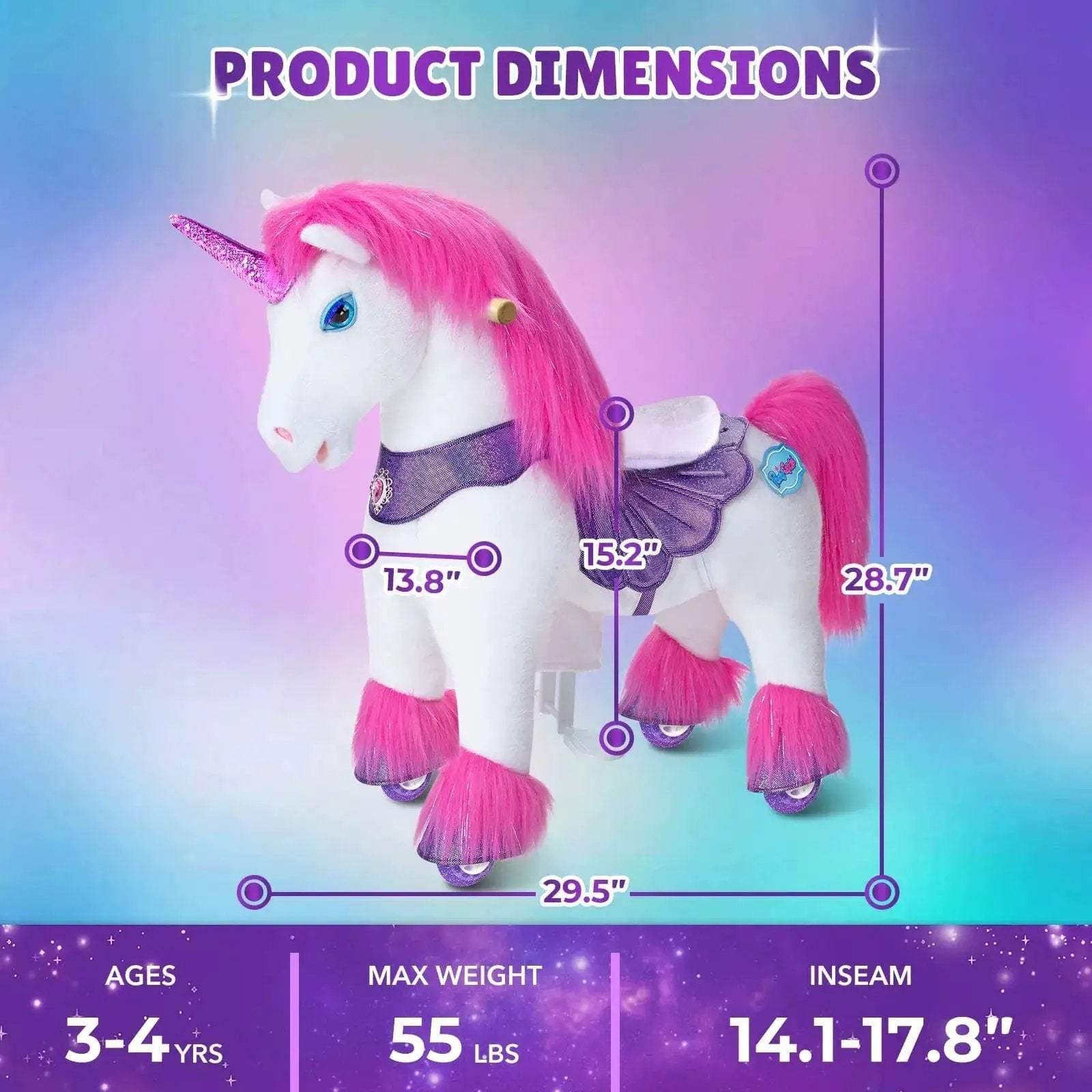 Model Y® Unicorn Ride-On Toy Age 3–4 – Pink/Purple - ToylandEU