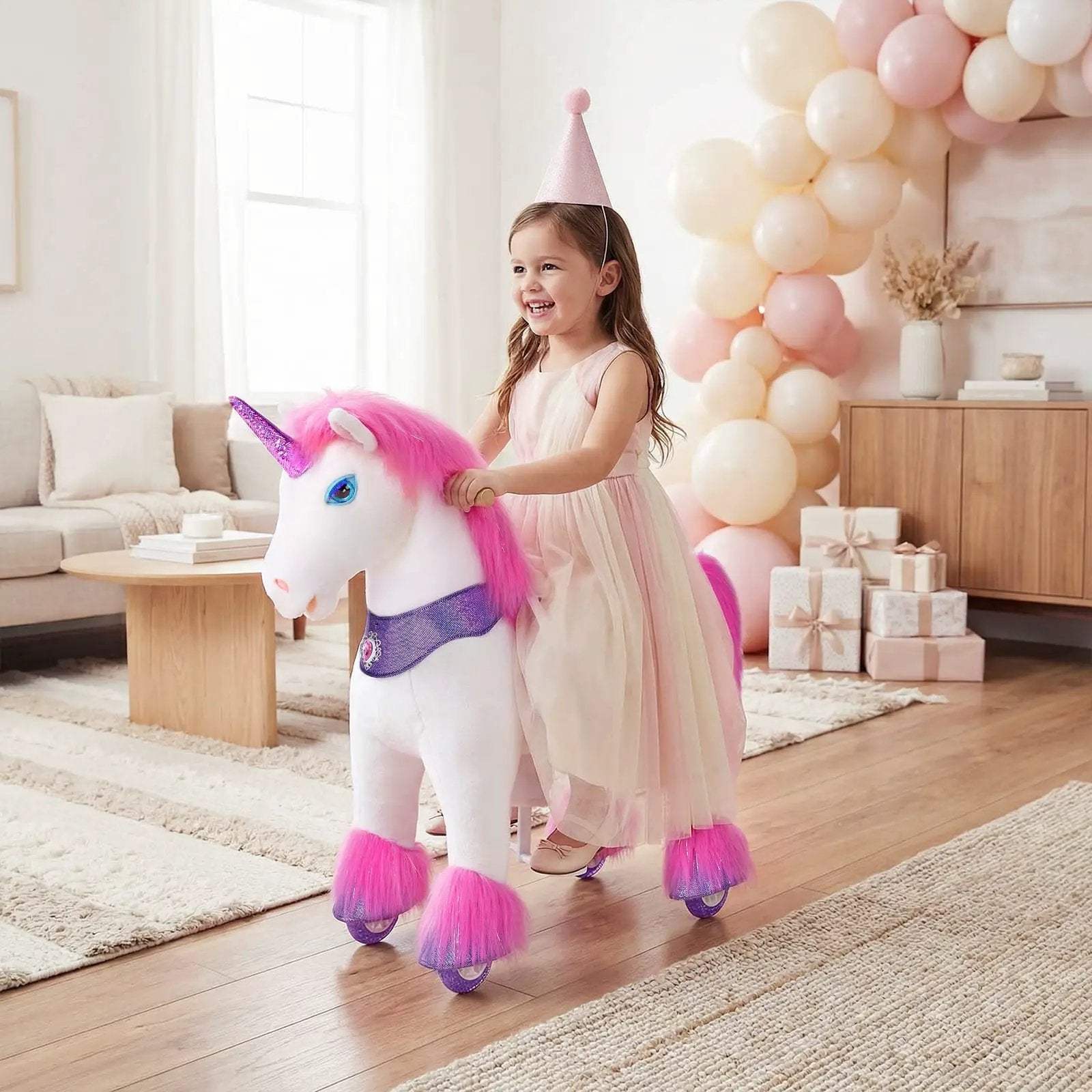 Model Y® Unicorn Ride-On Toy Age 3–4 – Pink/Purple - PonyCycle, Inc.