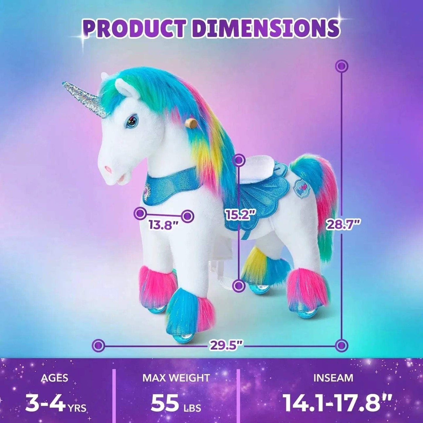 Model Y® Unicorn Ride-On Toy Age 3–4 – Rainbow - ToylandEU