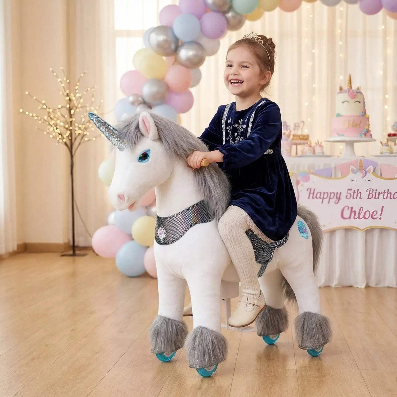 Model Y® Unicorn Ride-On Toy Age 4–7 – Grey - PonyCycle, Inc.