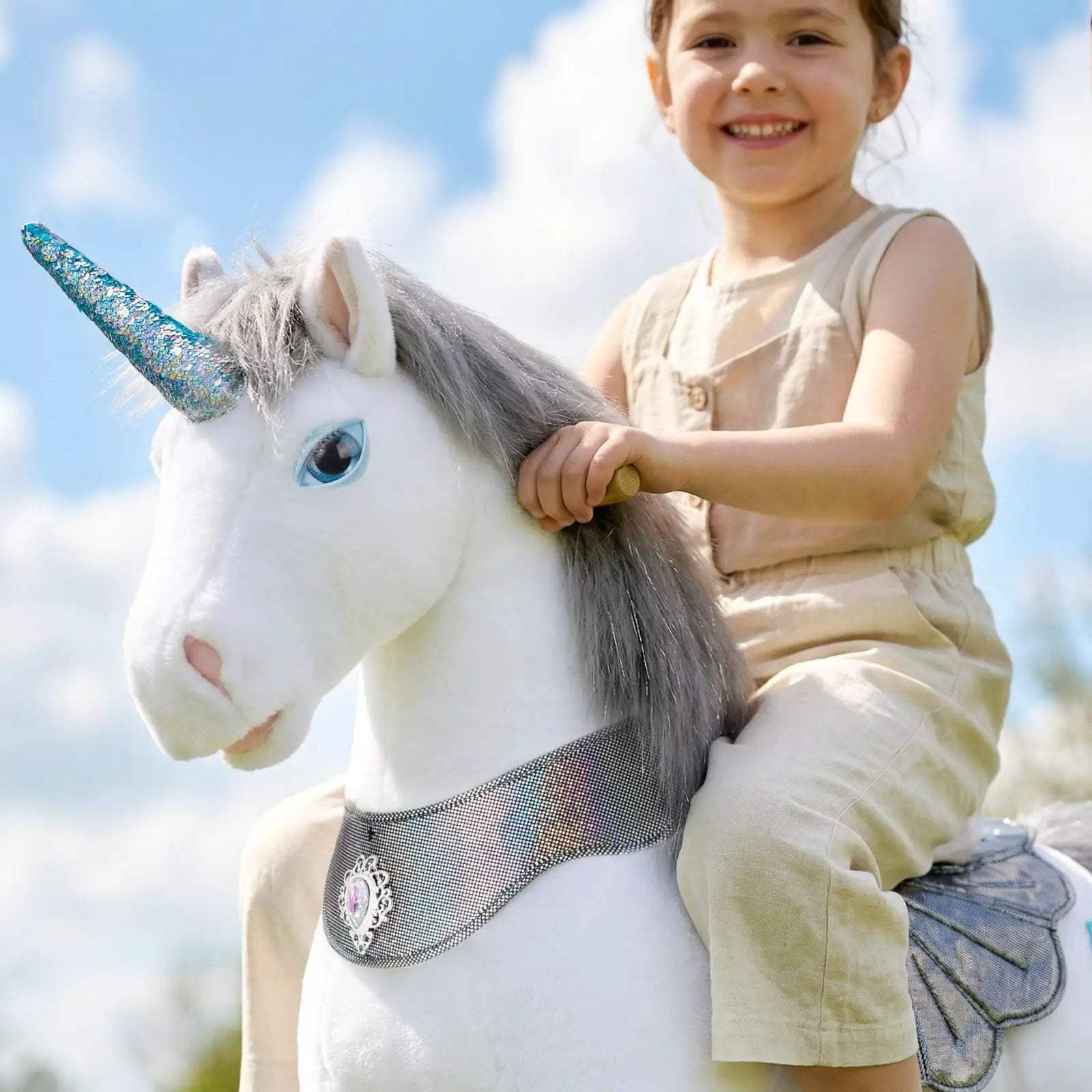 Model Y® Unicorn Ride-On Toy Age 4–7 – Grey - PonyCycle, Inc.