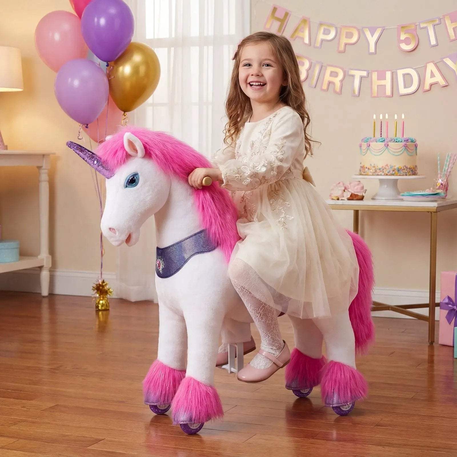 Model Y® Unicorn Ride-On Toy Age 4–7 – Pink/Purple - PonyCycle, Inc.