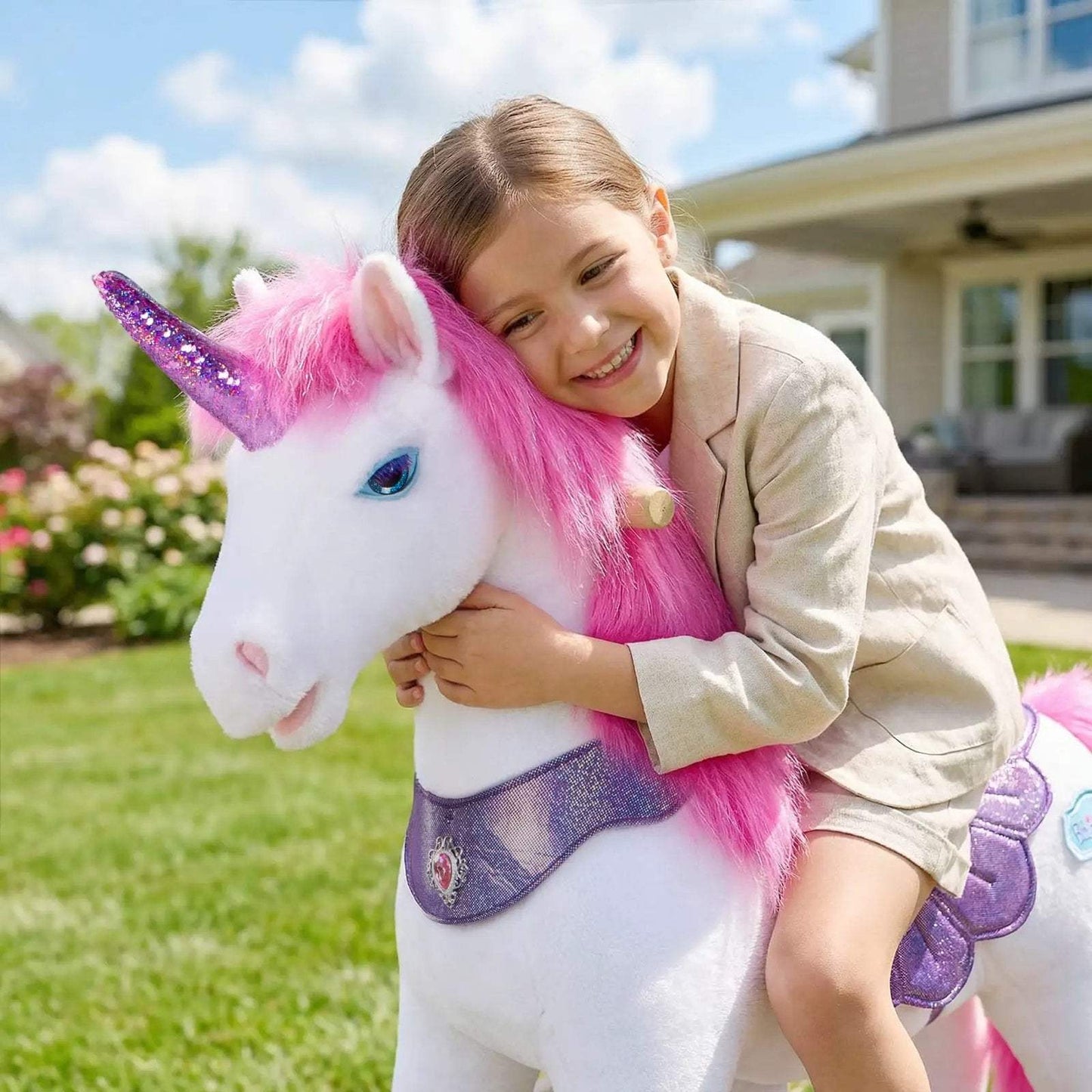 Model Y® Unicorn Ride-On Toy Age 4–7 – Pink/Purple - PonyCycle, Inc.