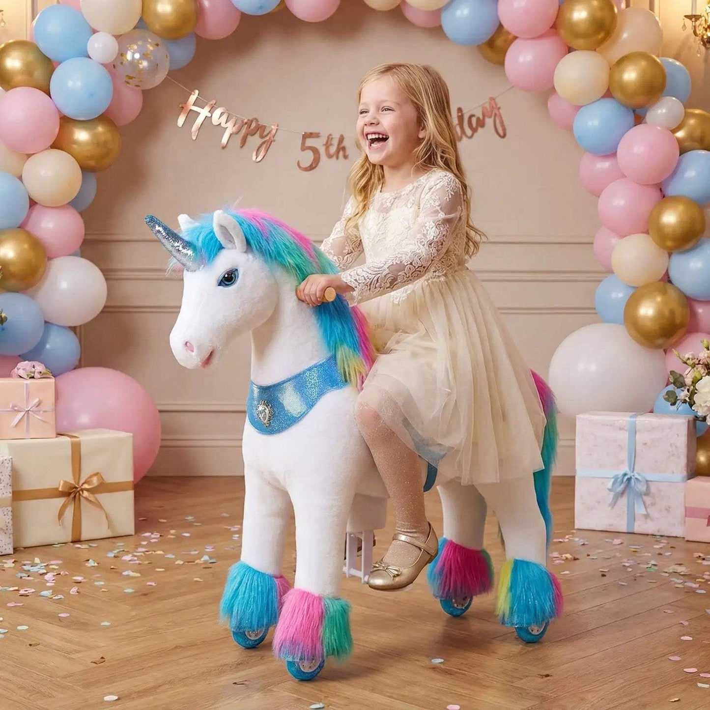 Model Y® Unicorn Ride-On Toy Age 4–7 – Rainbow - PonyCycle, Inc.