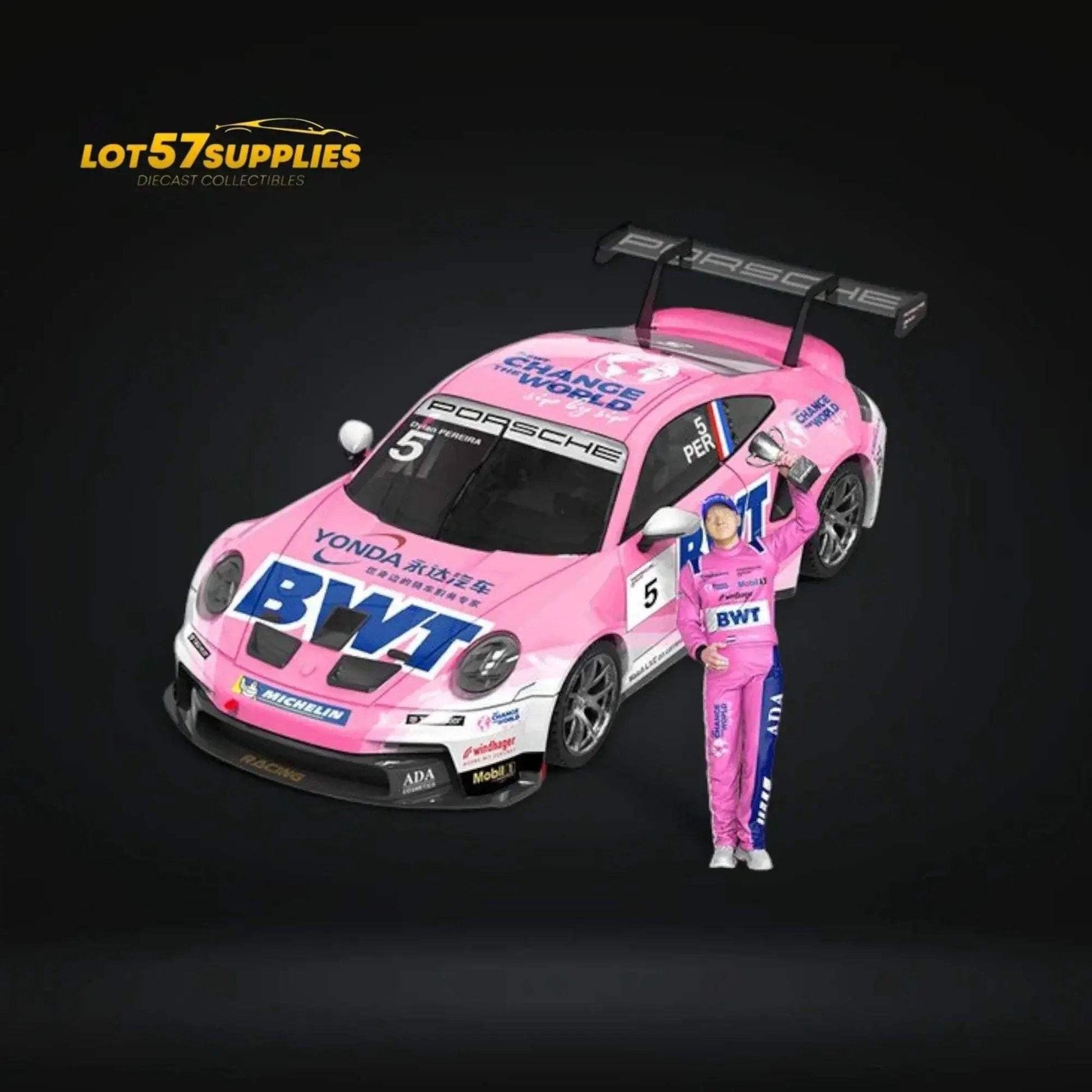 ModernArt Porsche 911 GT3 Cup-Yonda BWT Pink livery w/ figure 1:64 - ToylandEU