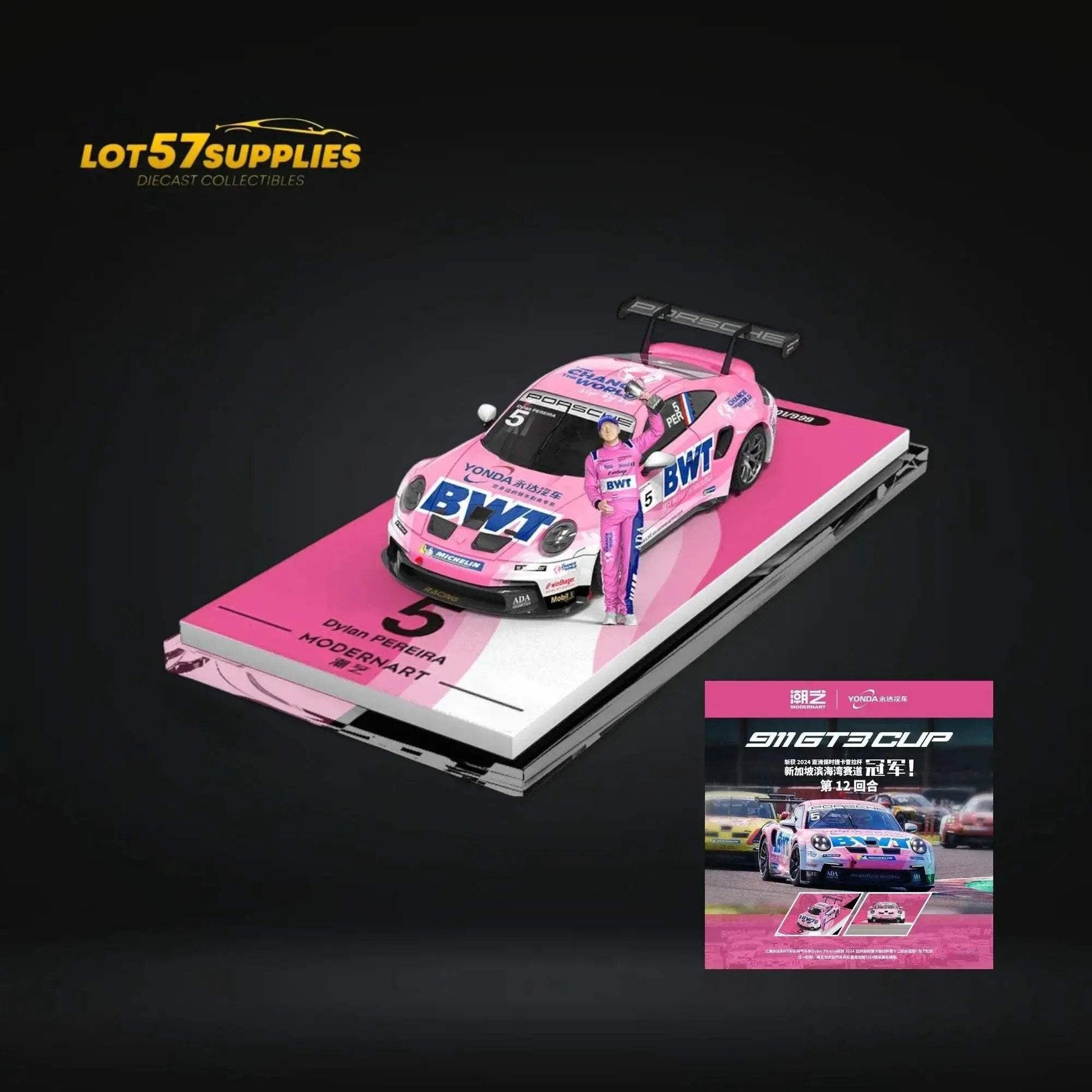 ModernArt Porsche 911 GT3 Cup-Yonda BWT Pink livery w/ figure 1:64 - ToylandEU